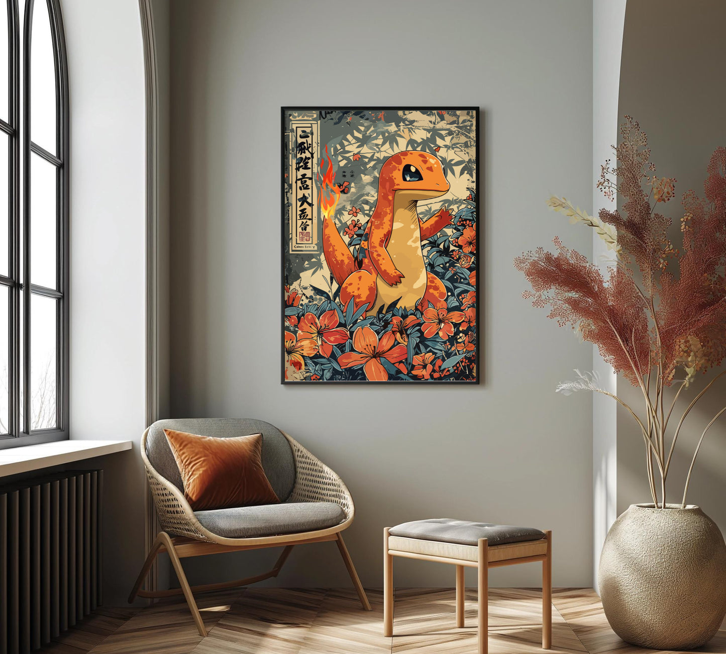 Charmander: Japanese Tapestry Style Pokemon Anime Poster