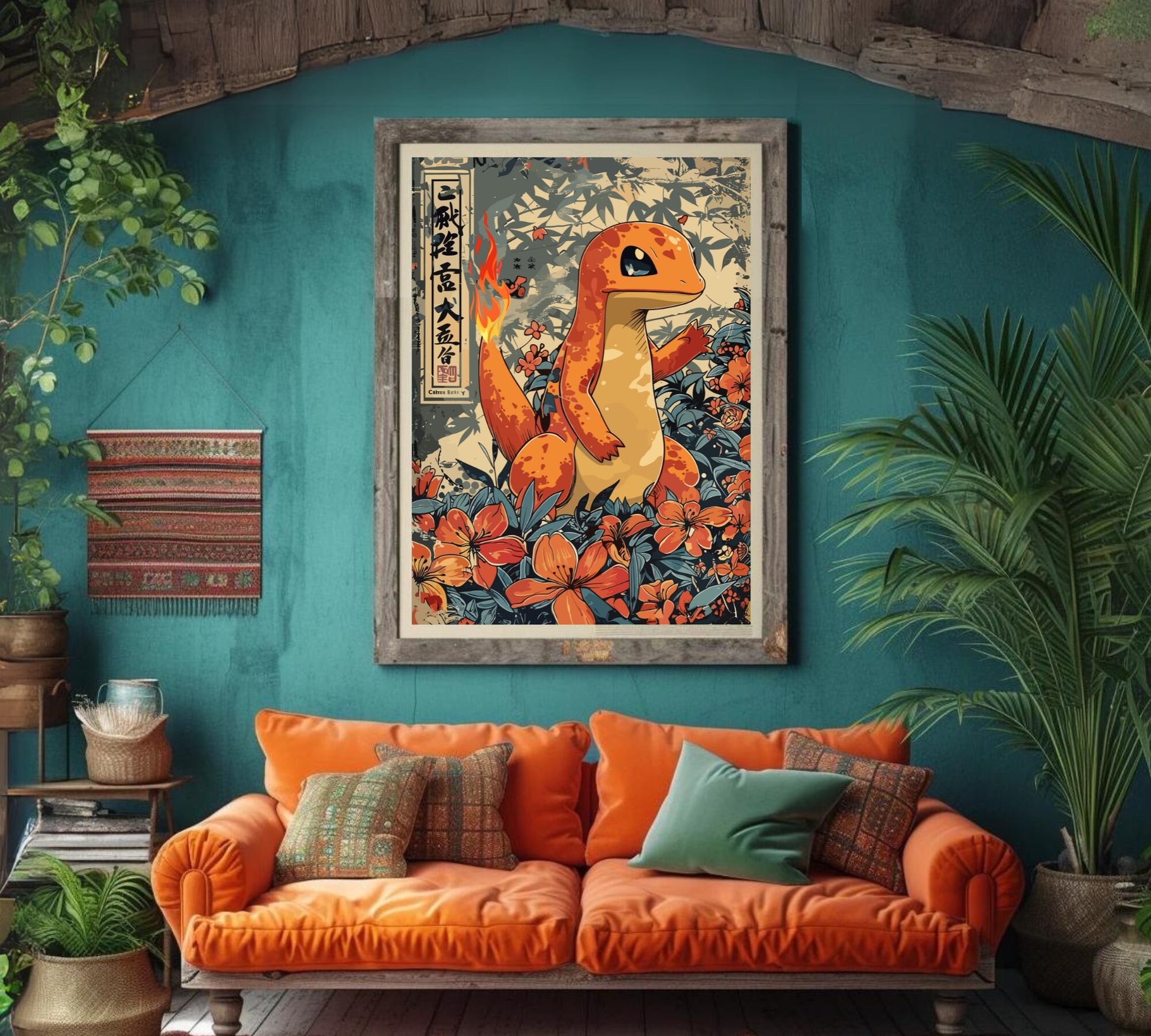 Charmander: Japanese Tapestry Style Pokemon Anime Poster