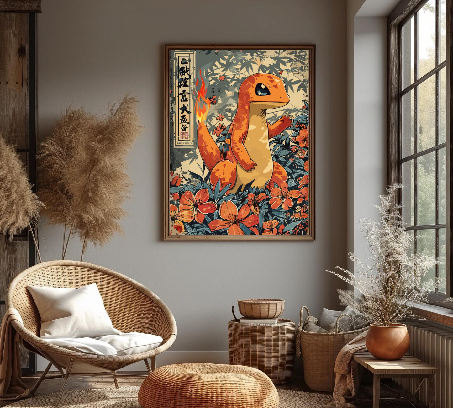 Charmander: Japanese Tapestry Style Pokemon Anime Poster