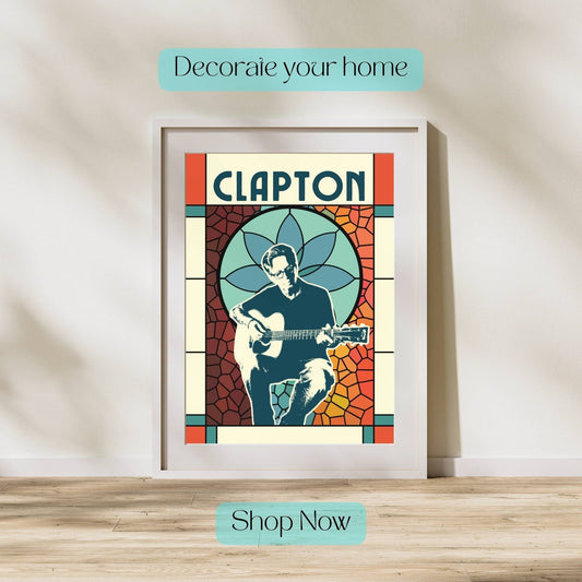 Eric Clapton Print, Eric Clapton Poster, Music Poster, Guitar Print, Music Art, Guitar Poster, Music Print, Stained Glass