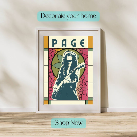 Jimmy Page Print, Jimmy Page Poster, Music Poster, Guitar Print, Music Art, Guitar Poster, Music Print, Led Zeppelin Poster, Stained Glass