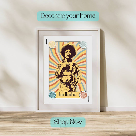 Jimi Hendrix Print, Jimi Hendrix Poster, Music Poster, Music Art, Music Print, Deck of Cards, Guitar Poster, Guitar Print, Fender