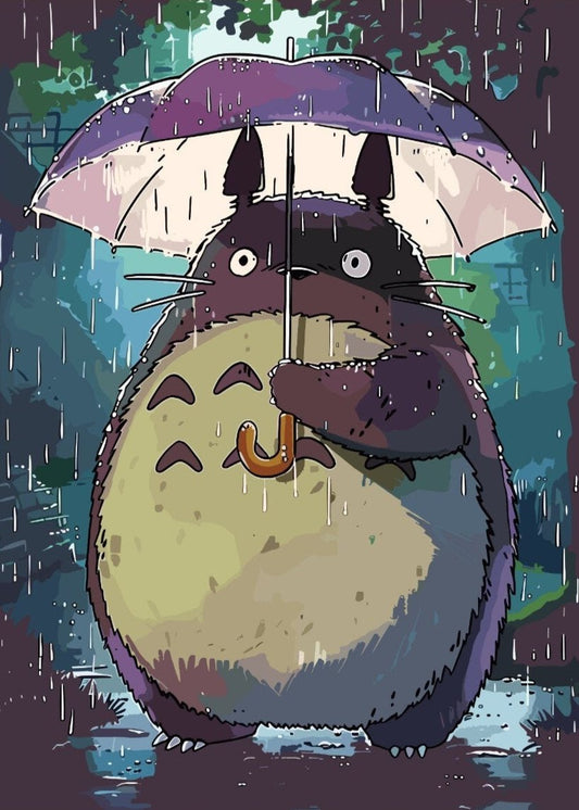 My Neighbor Totoro Inspired Poster - Totoro on the rain with an umbrella