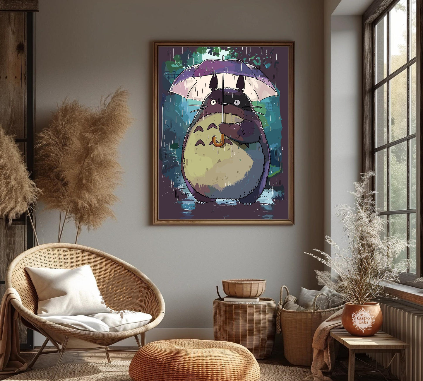 My Neighbor Totoro Inspired Poster - Totoro on the rain with an umbrella