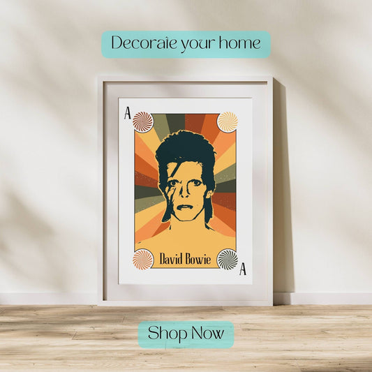 David Bowie Print, David Bowie Poster, Music Poster, Music Art, Music Print, Deck of Cards, Psychedelic Rock, 60s Retro Poster