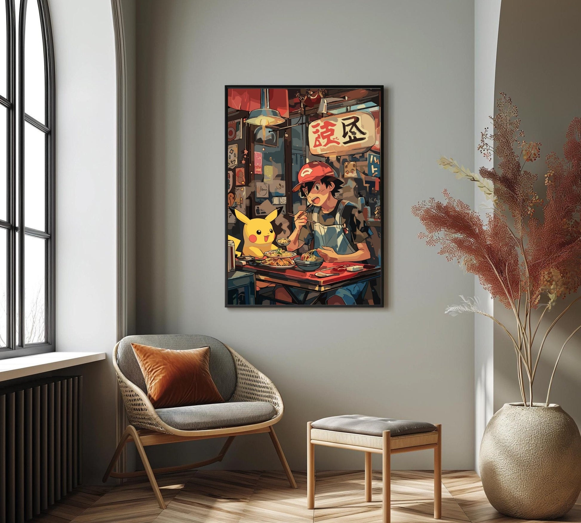 Ash and Pikachu ramen poster