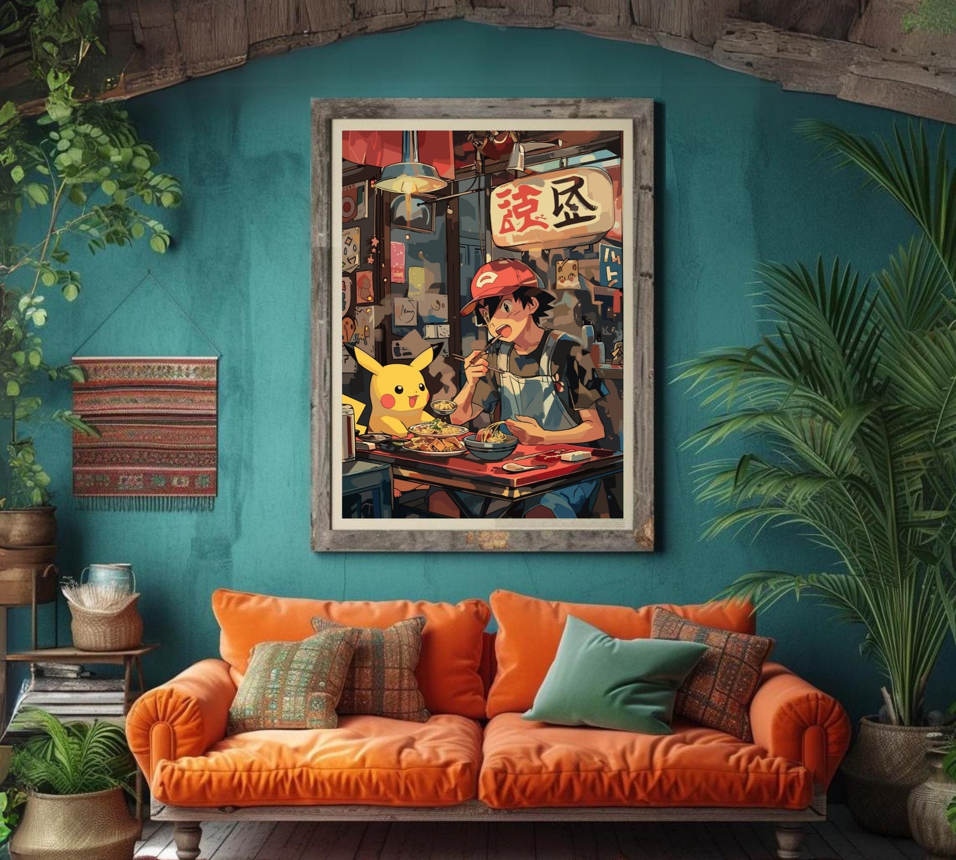 Ash and Pikachu ramen poster