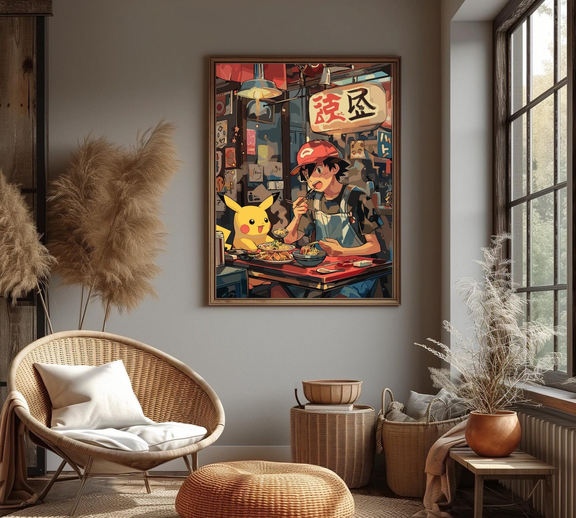 Ash and Pikachu ramen poster