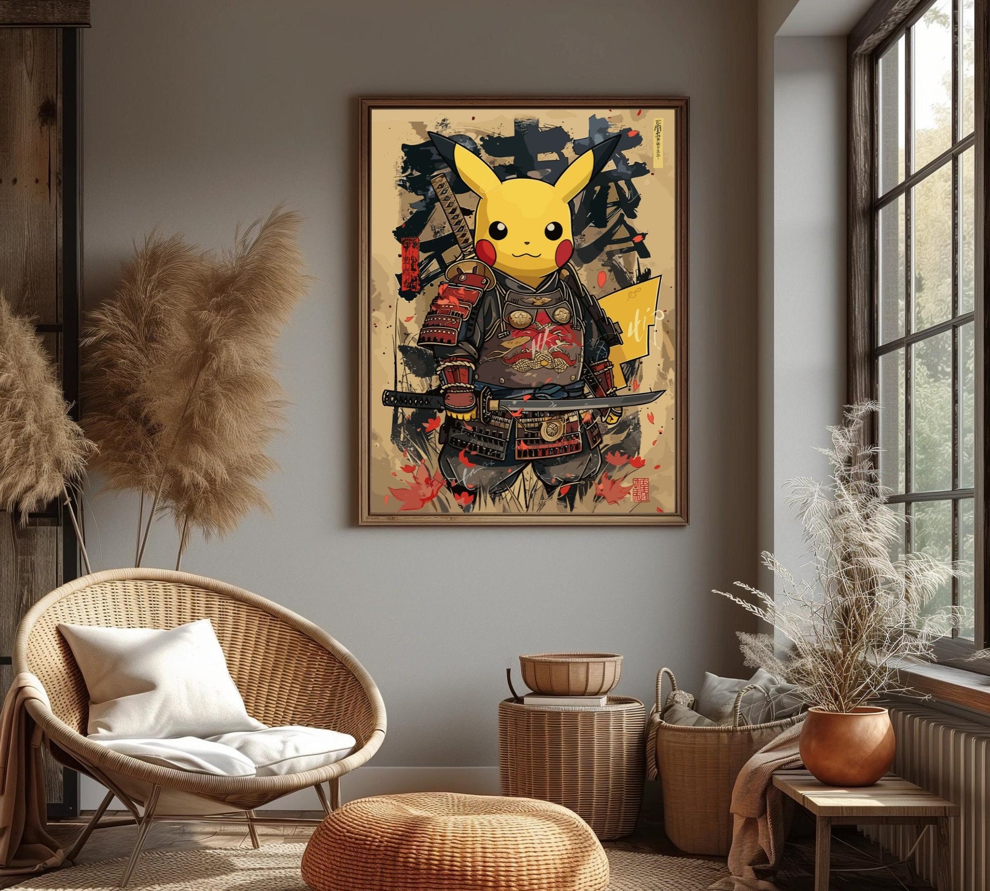 Pikachu Samurai poster. Japanese art style