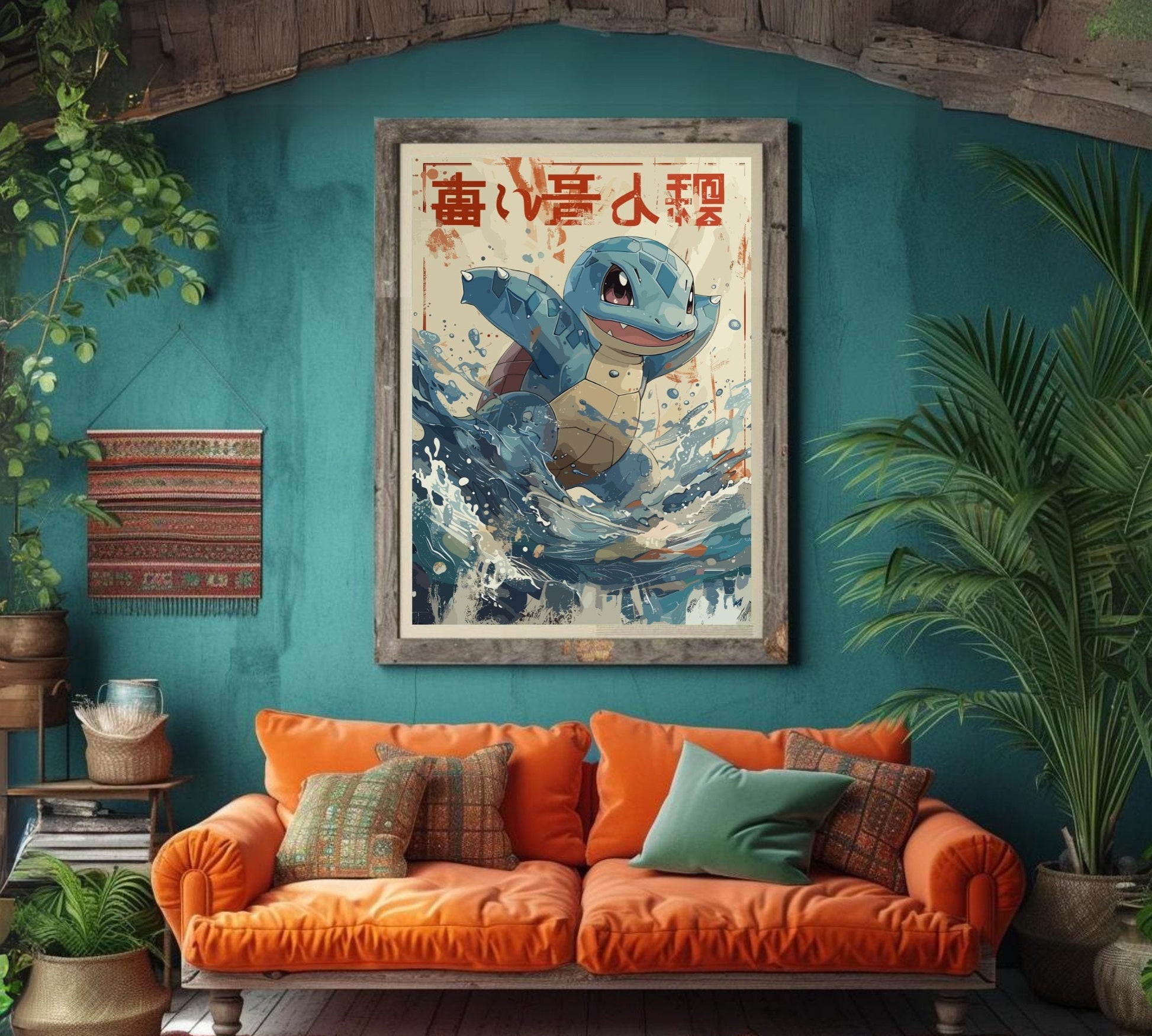 Squirtle: Japanese Tapestry Style Pokemon Anime Poster