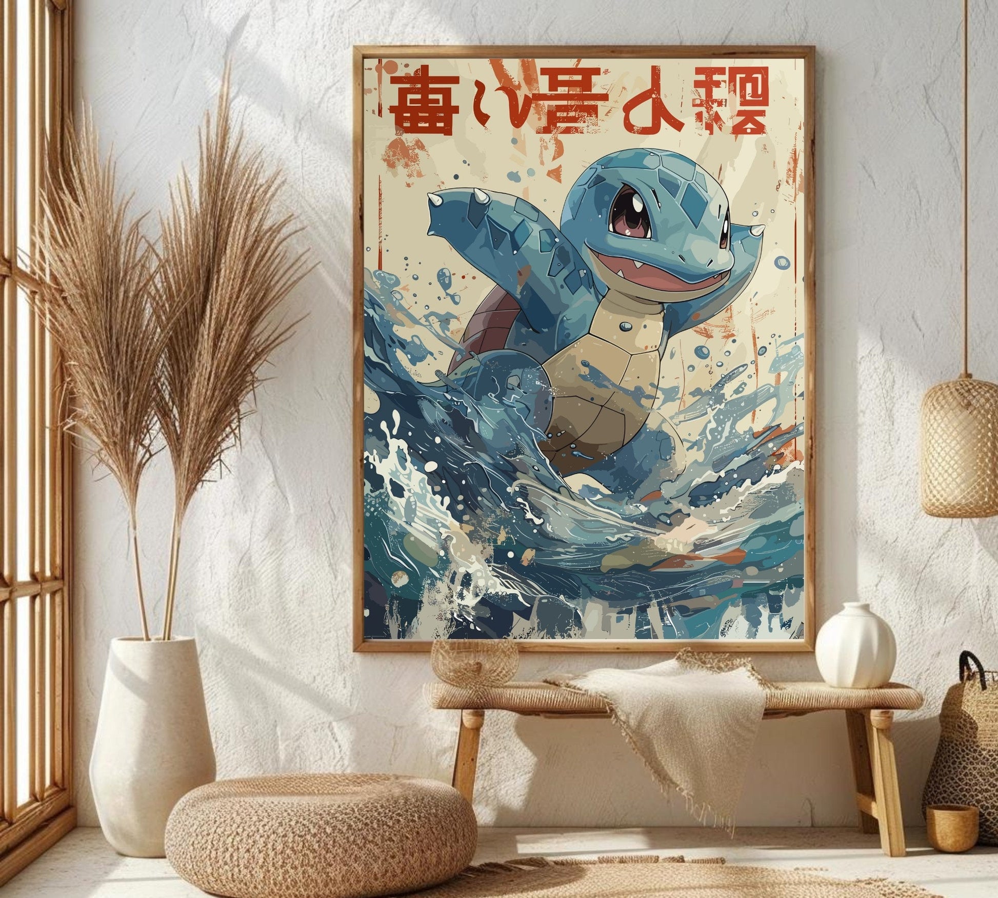 Squirtle: Japanese Tapestry Style Pokemon Anime Poster - Wall Art for Bedroom and Japanese Home Decor