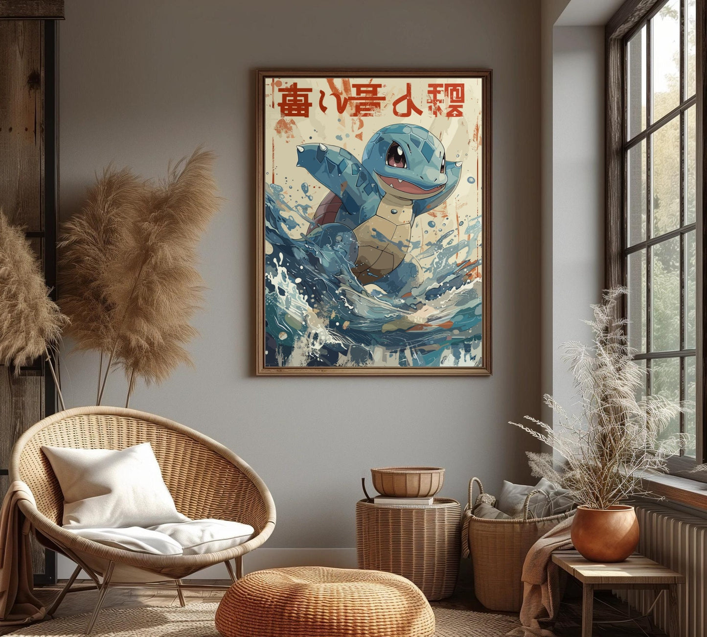 Squirtle: Japanese Tapestry Style Pokemon Anime Poster