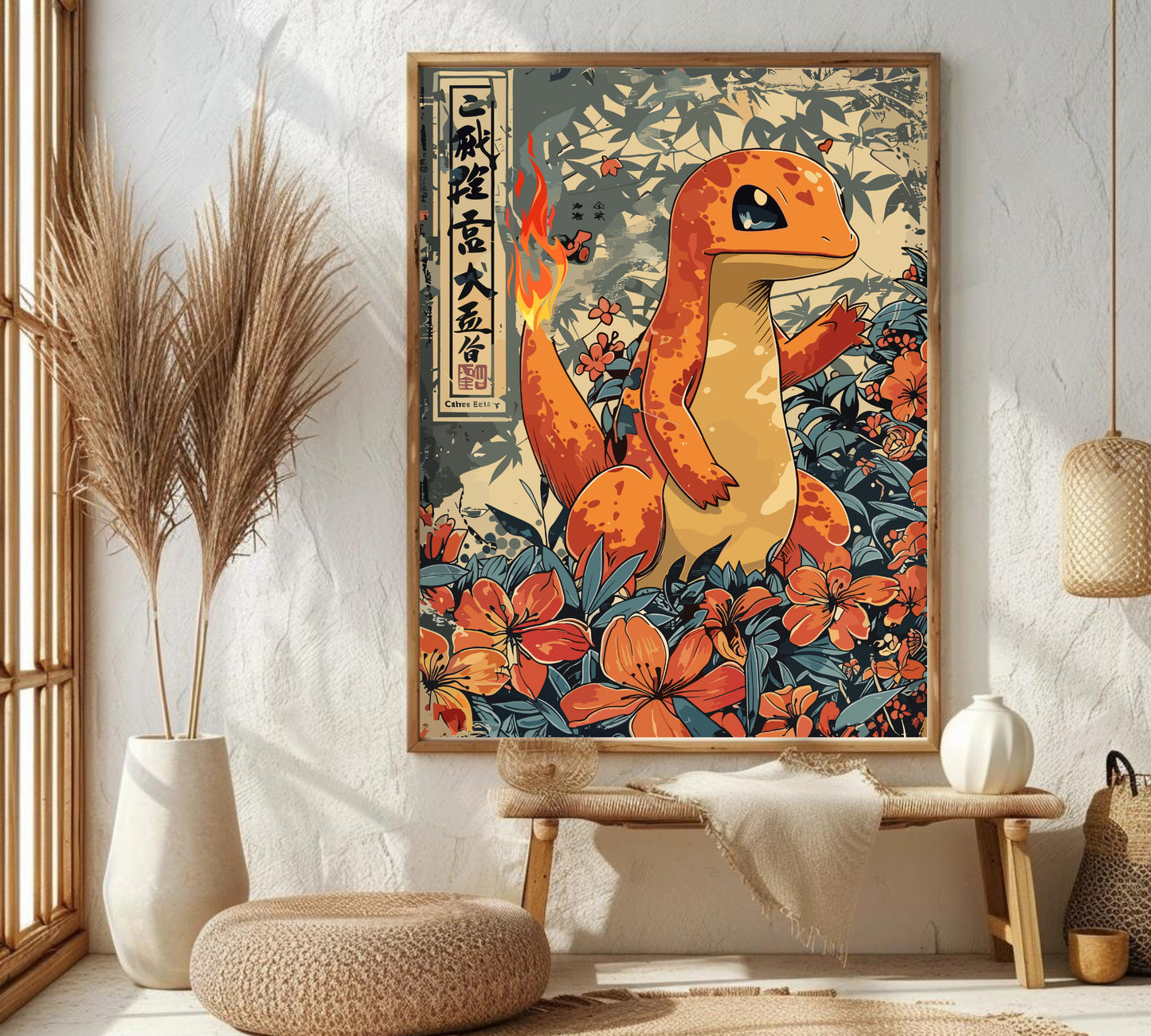 Charmander: Japanese Tapestry Style Pokemon Anime Poster