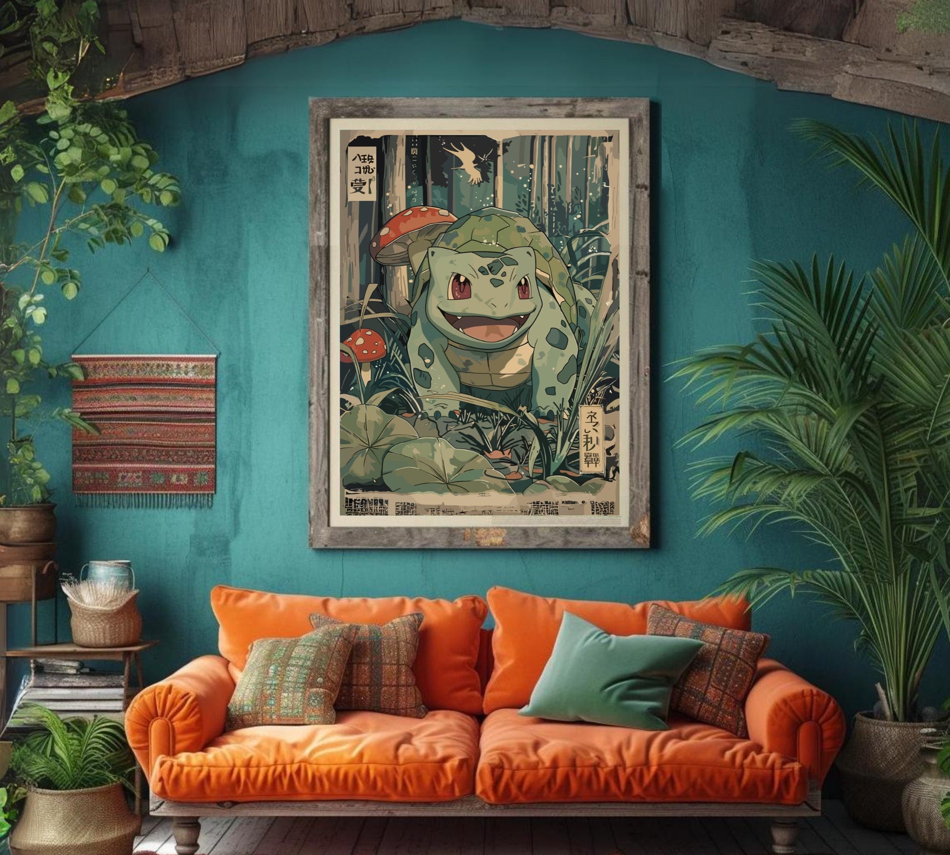 Bulbasaur: Japanese Tapestry Style Pokemon Anime Poster