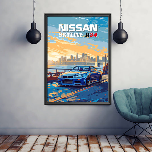 Nissan Skyline R34 Poster, Nissan Skyline R34 Print, 1990s Car Print, Car Print, Car Poster, Car Art, Japanese Car Print