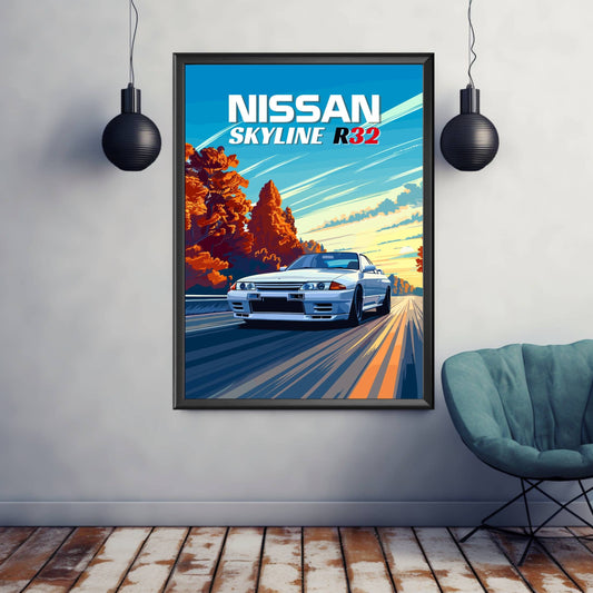 Nissan Skyline R32 Print, Nissan Skyline R32 Poster, Car Print, Car Art, Car Poster, Classic Car Print, 1990s Car Print