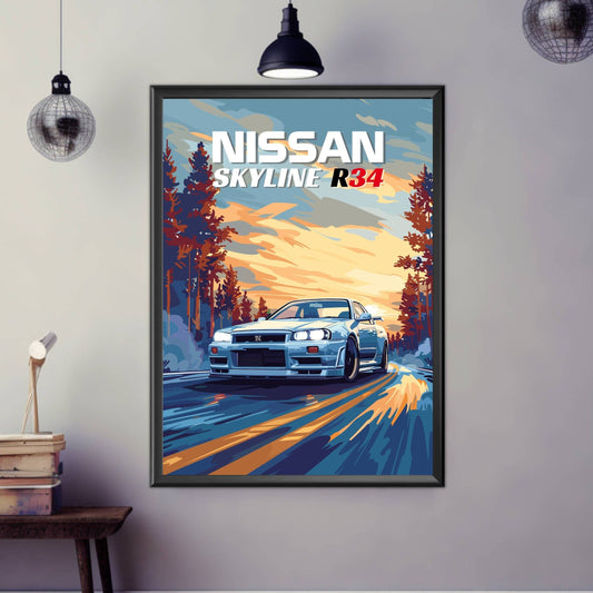 Nissan Skyline R34 Print, 1990s Car Print, Car Print, Nissan Skyline R34 Poster, Car Poster, Car Art, Japanese Car Print