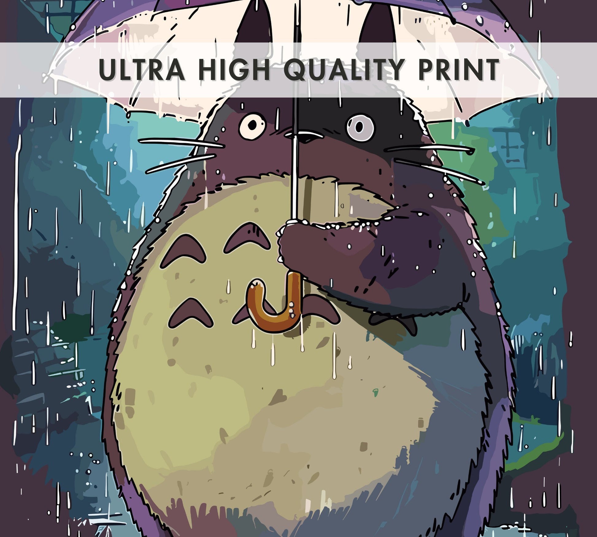 My Neighbor Totoro Inspired Poster - Totoro on the rain with an umbrella