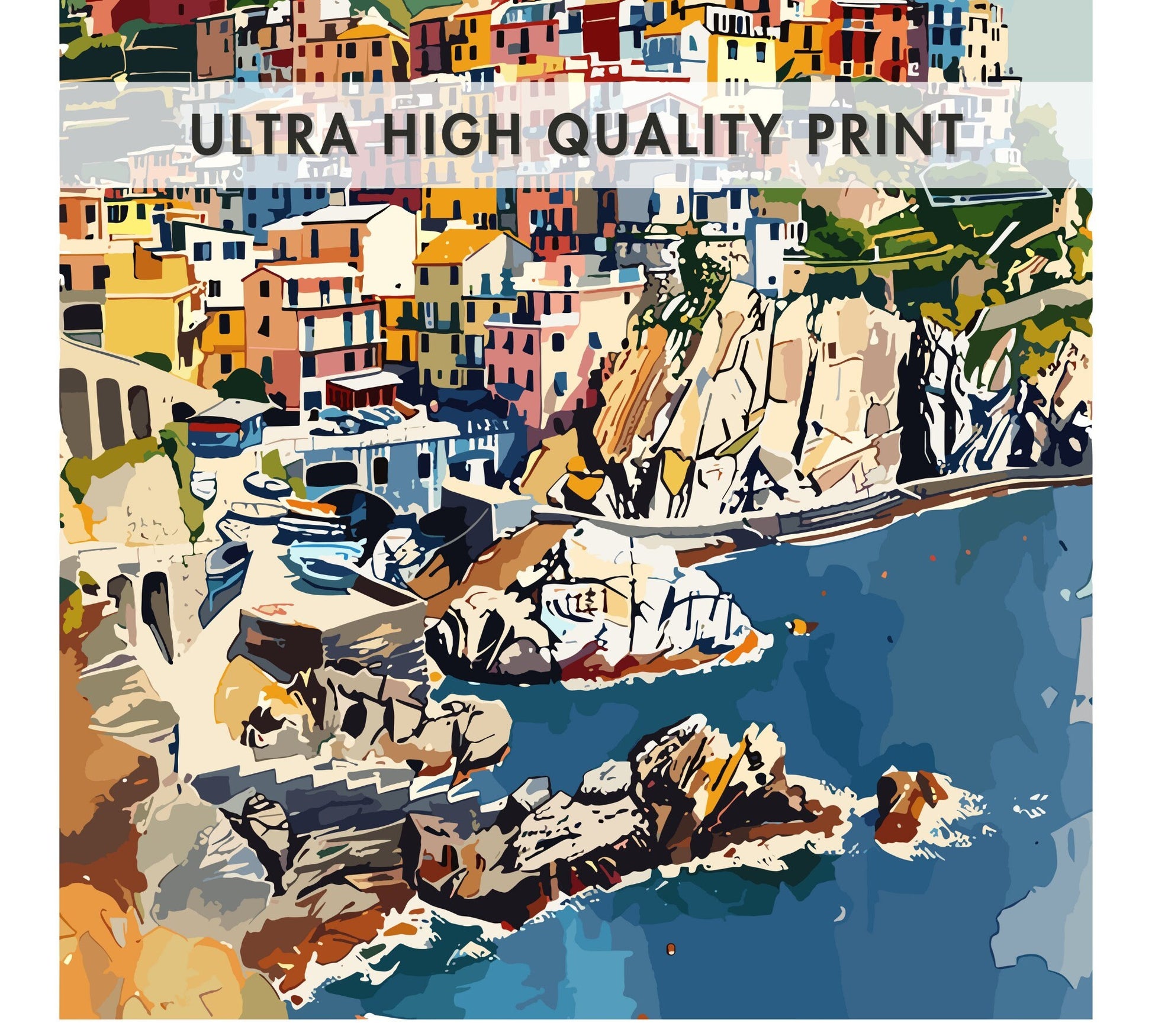 Cinque Terre Travel Poster: Italian Riviera