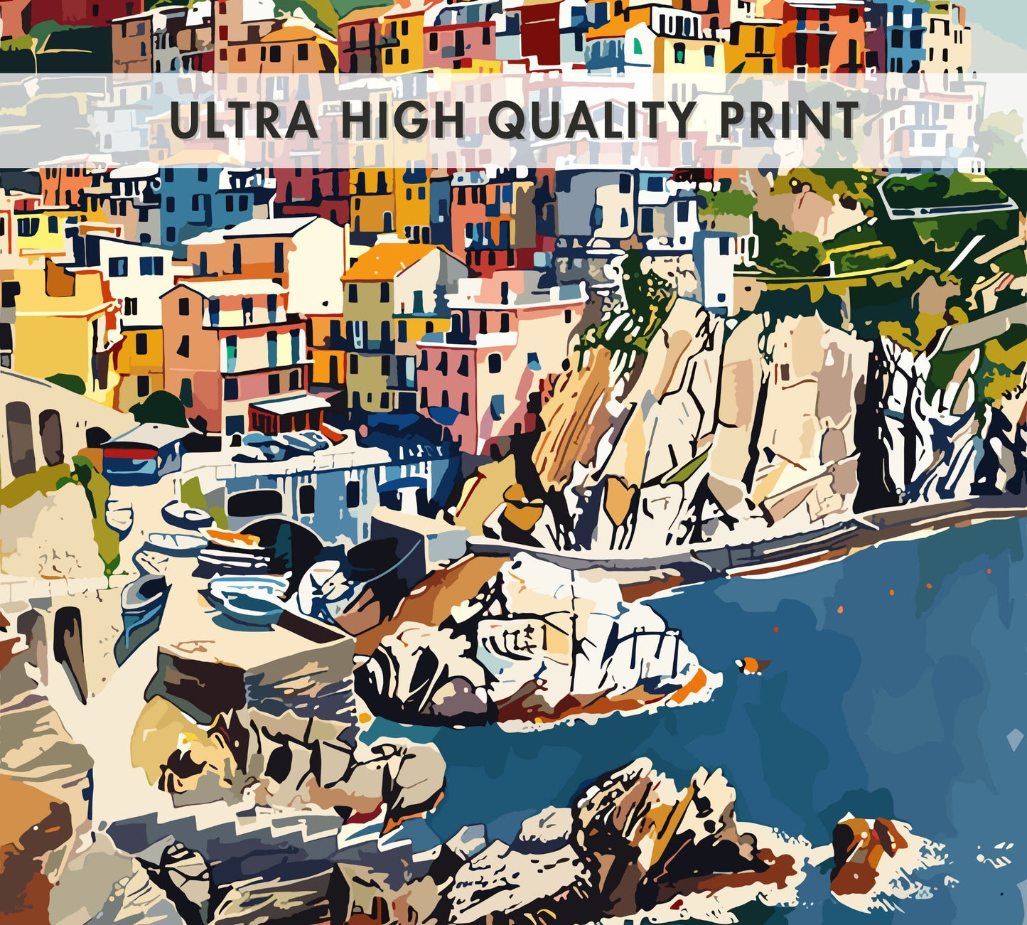 Cinque Terre Travel Poster: Italian Riviera