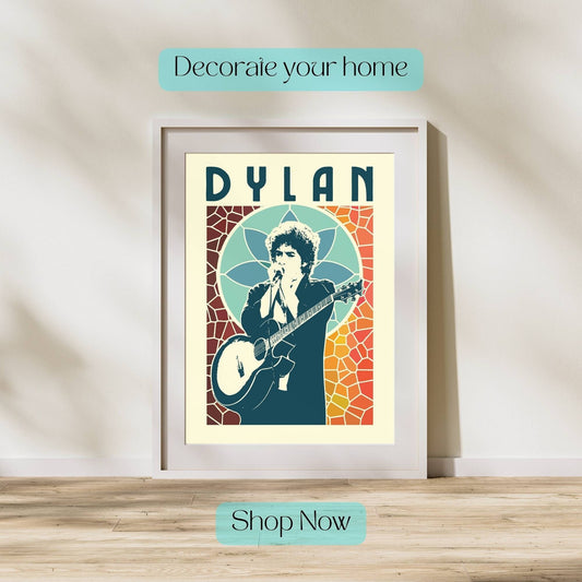 Bob Dylan Print, Bob Dylan Poster, Music Poster, Music Art, Music Print, Stained Glass, Rock Music Poster, Retro Music Art