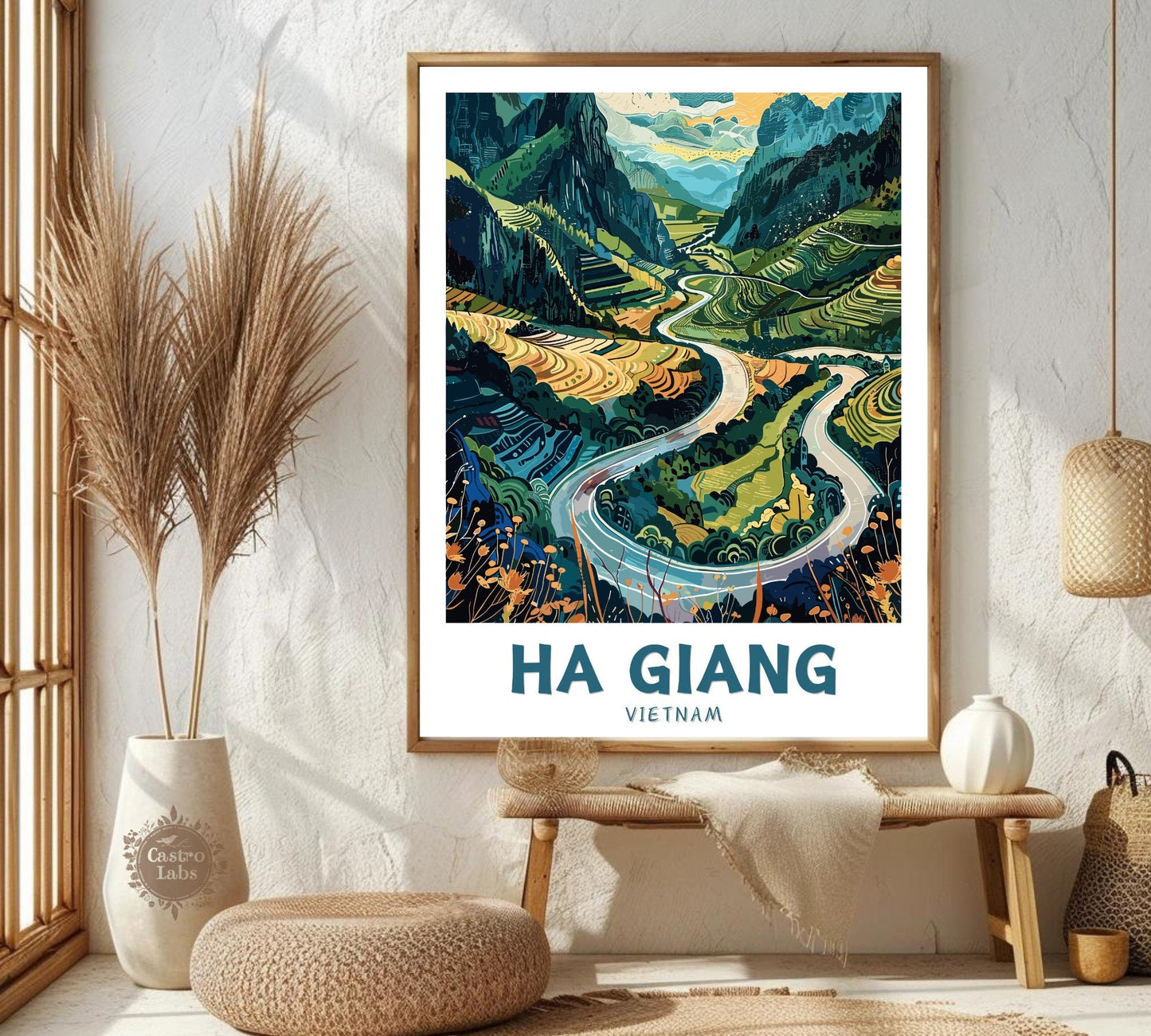 Ha Giang Vietnam Poster Painting on a bright wall