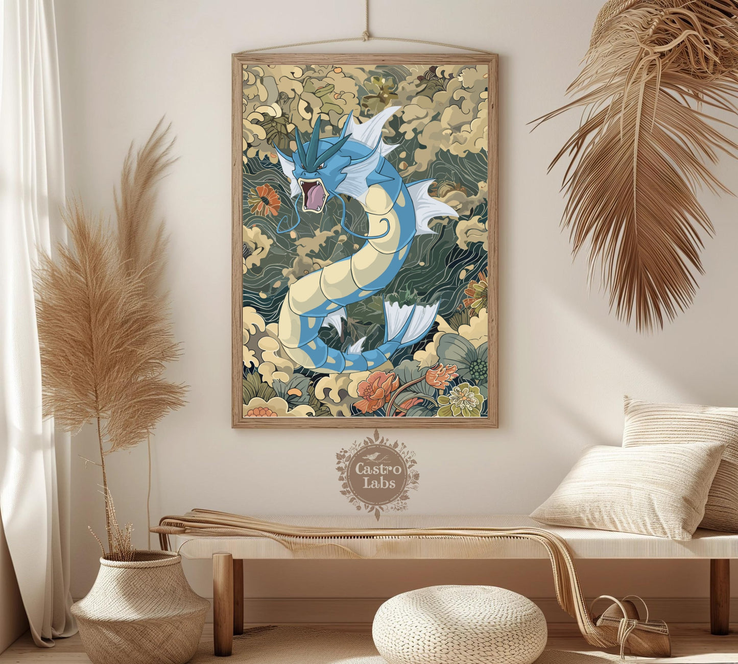 Gyarados Poster: Japanese Tapestry Style Pokemon Anime Poster