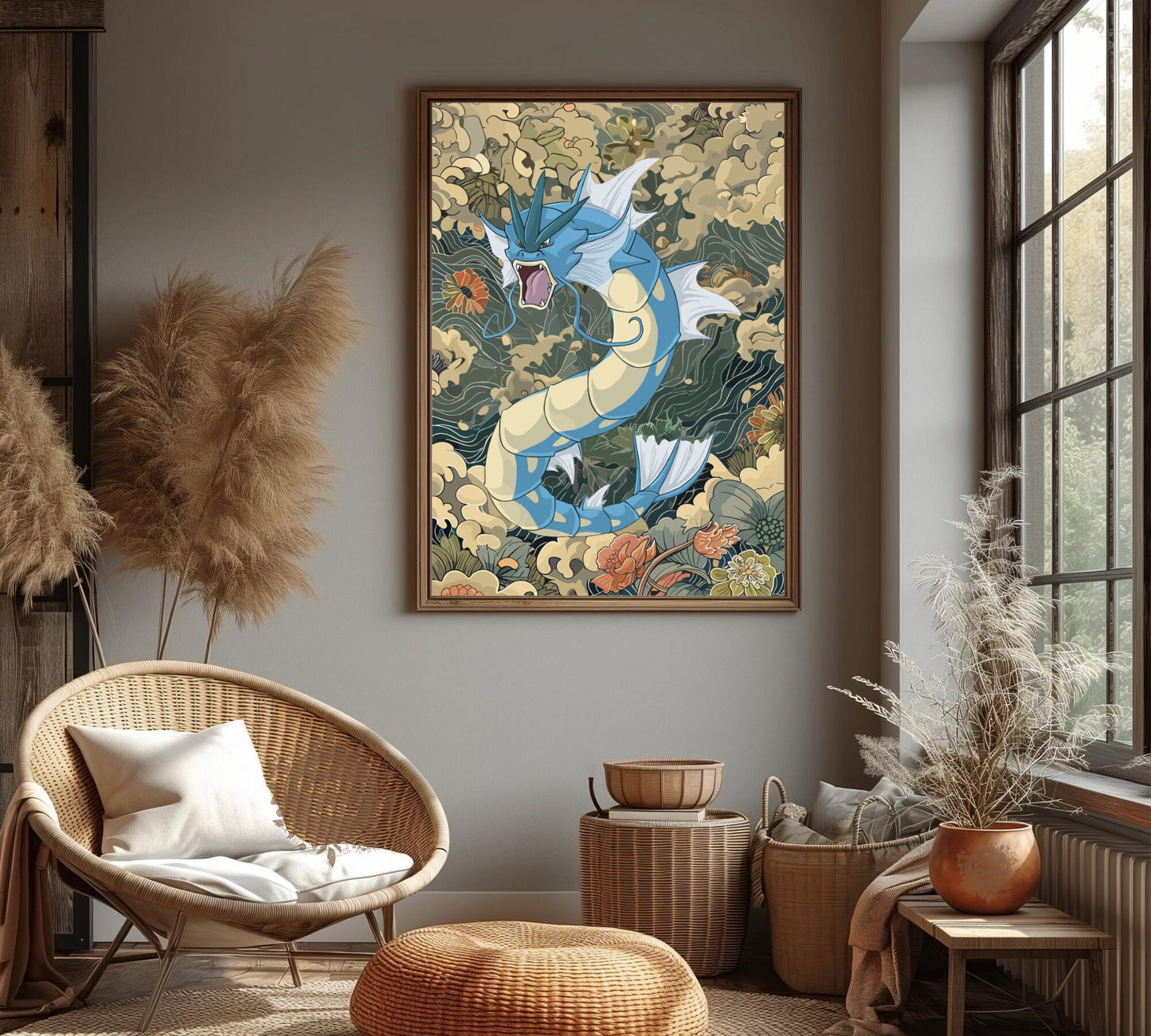 Gyarados Poster: Japanese Tapestry Style Pokemon Anime Poster