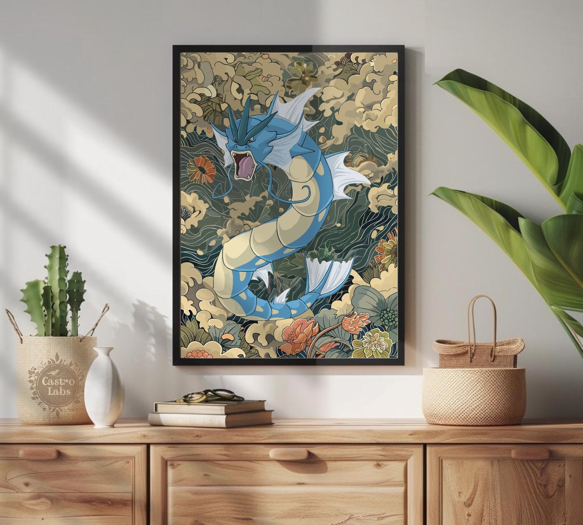 Gyarados Poster: Japanese Tapestry Style Pokemon Anime Poster