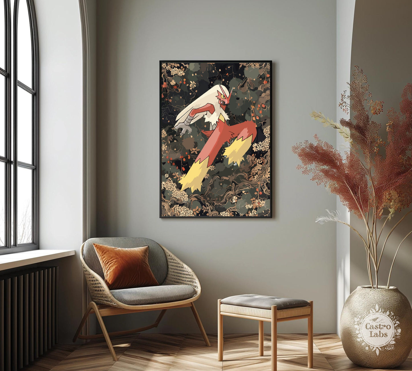 Blaziken Poster: Japanese Tapestry Style Pokemon Anime Poster