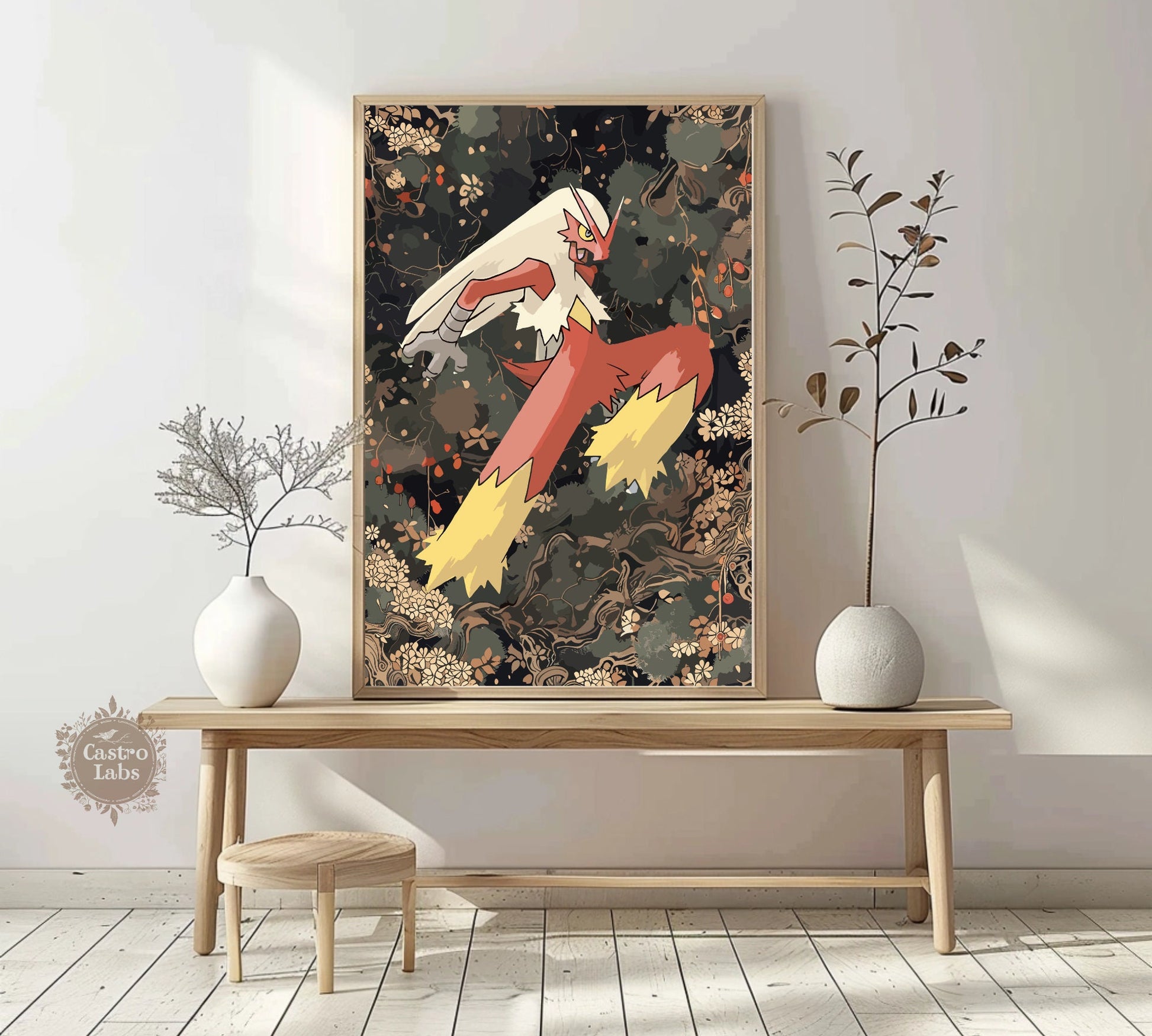 Blaziken Poster: Japanese Tapestry Style Pokemon Anime Poster