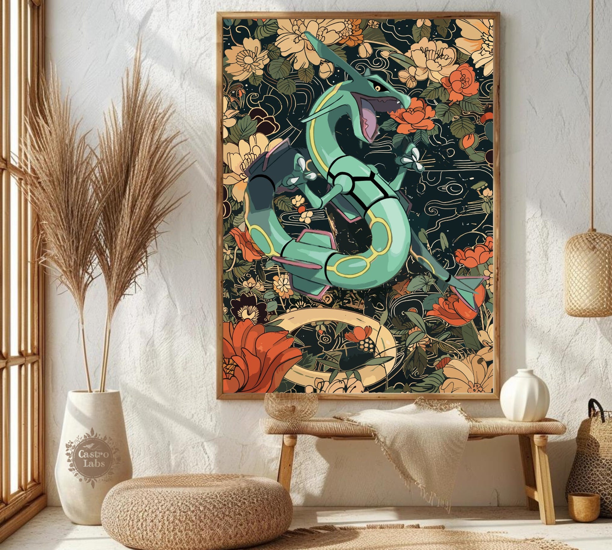 Rayquaza Poster: Japanese Tapestry Style Pokemon Anime Poster