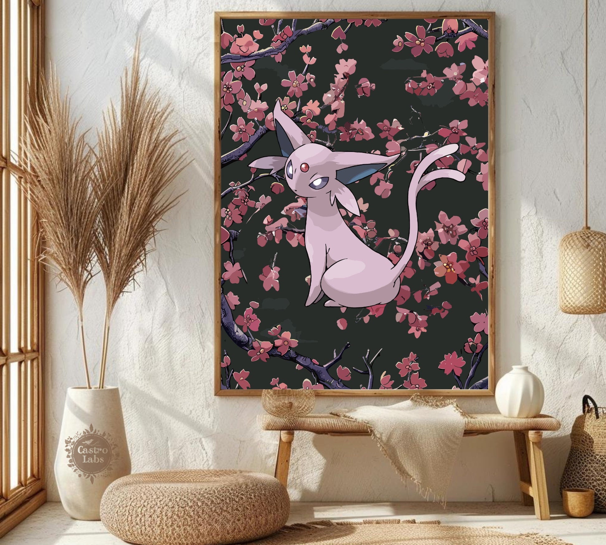 Espeon Poster: Japanese Tapestry Style Pokemon Anime Poster