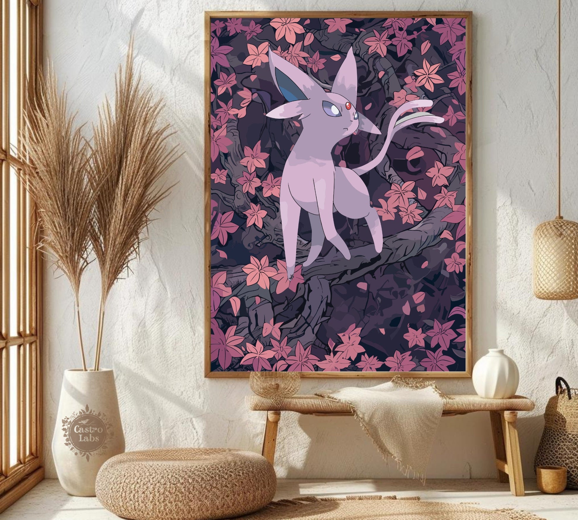 Espeon Poster: Japanese Tapestry Style Pokemon Anime Poster