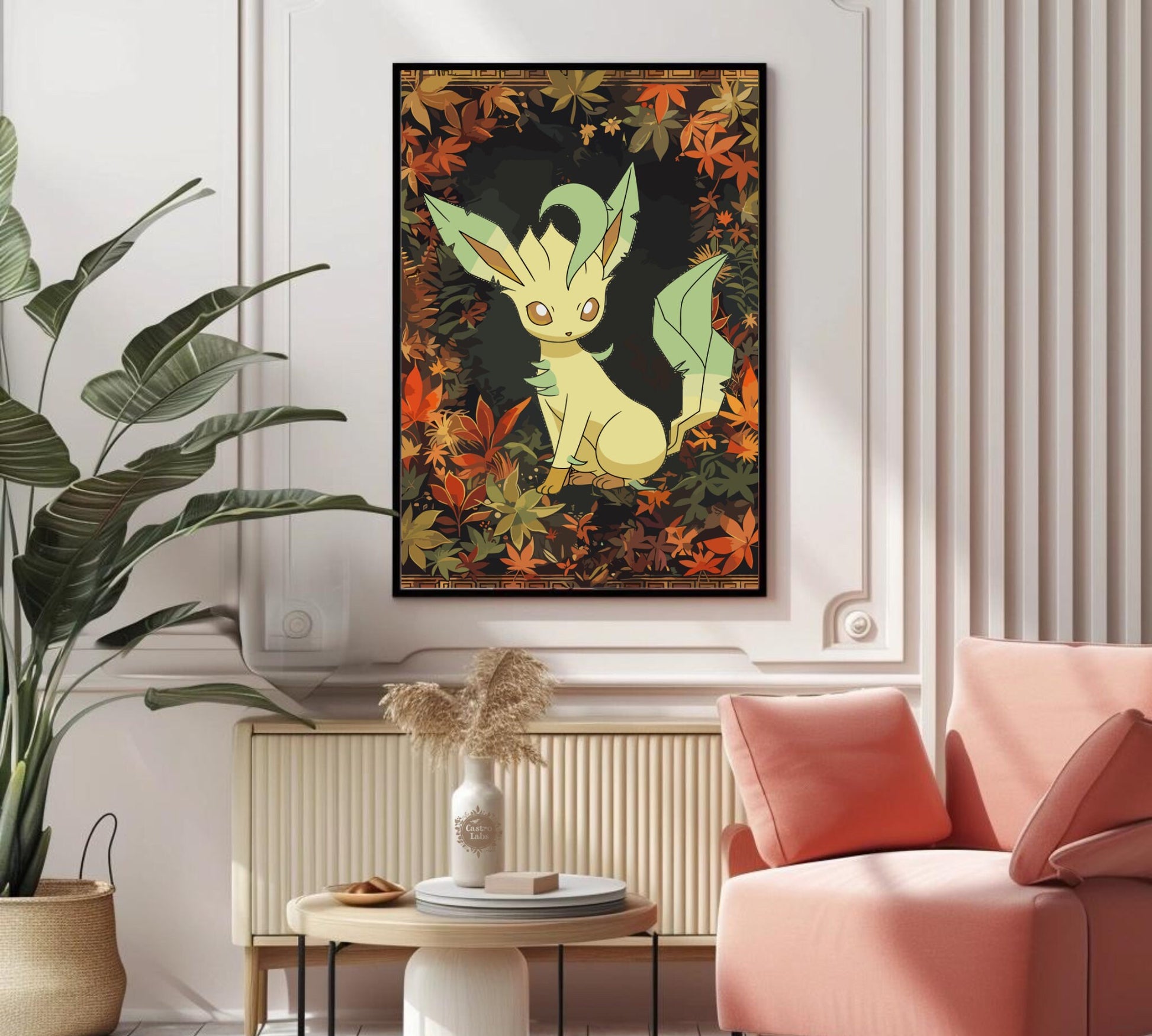 Leafeon Poster: Japanese Tapestry Style Pokemon Anime Poster