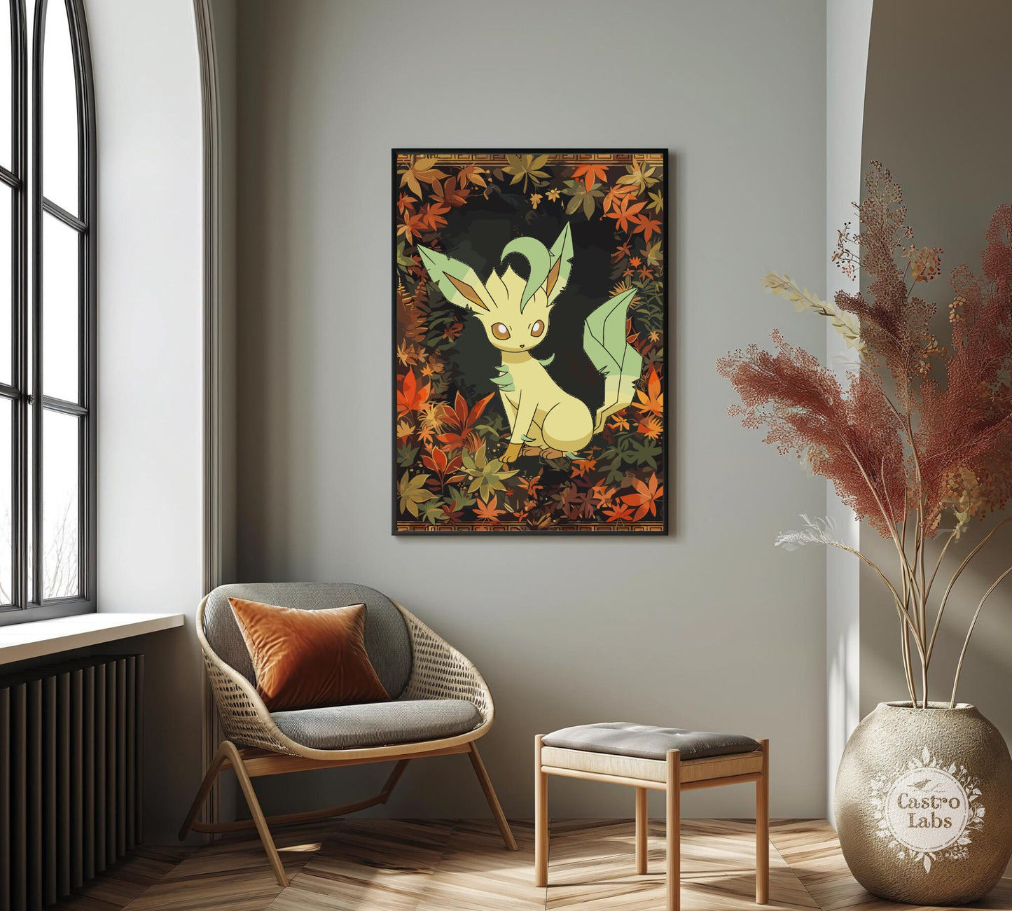 Leafeon Poster: Japanese Tapestry Style Pokemon Anime Poster