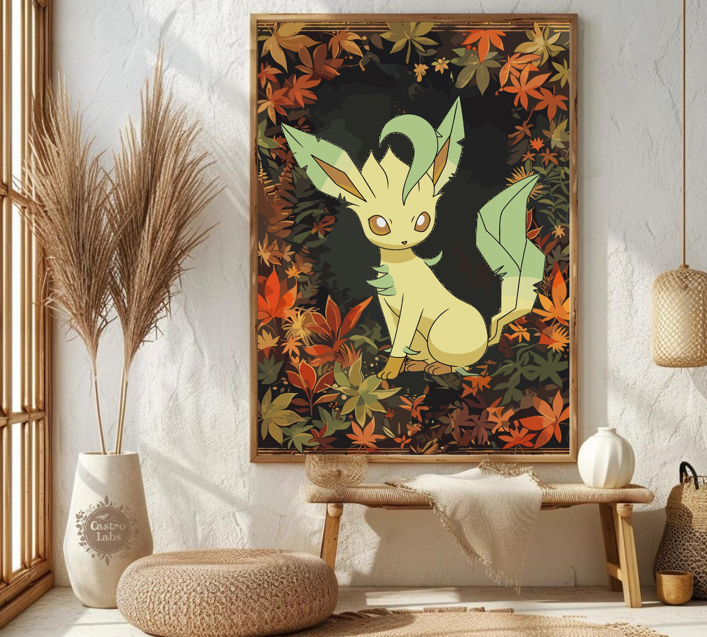 Leafeon Poster: Japanese Tapestry Style Pokemon Anime Poster