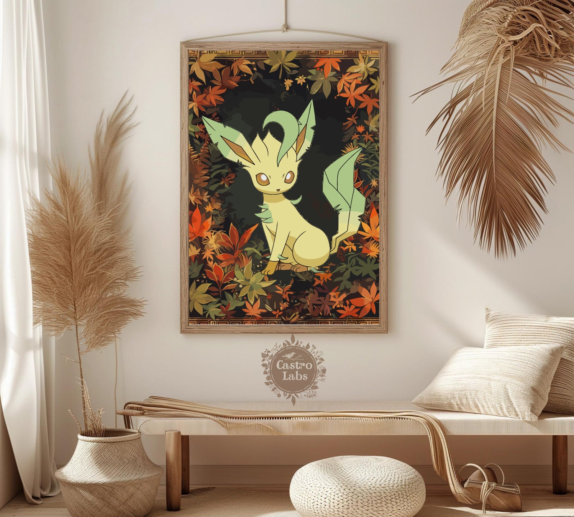 Leafeon Poster: Japanese Tapestry Style Pokemon Anime Poster