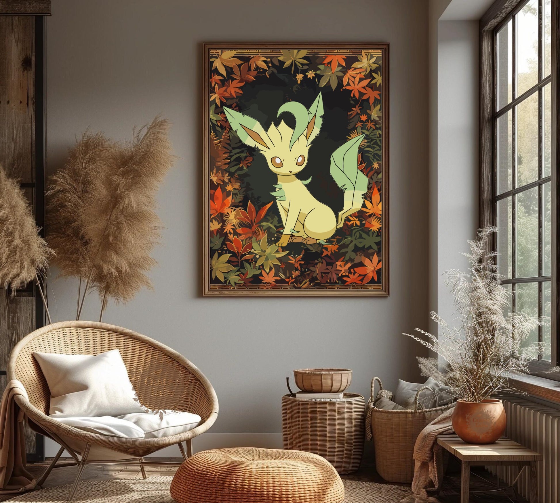 Leafeon Poster: Japanese Tapestry Style Pokemon Anime Poster