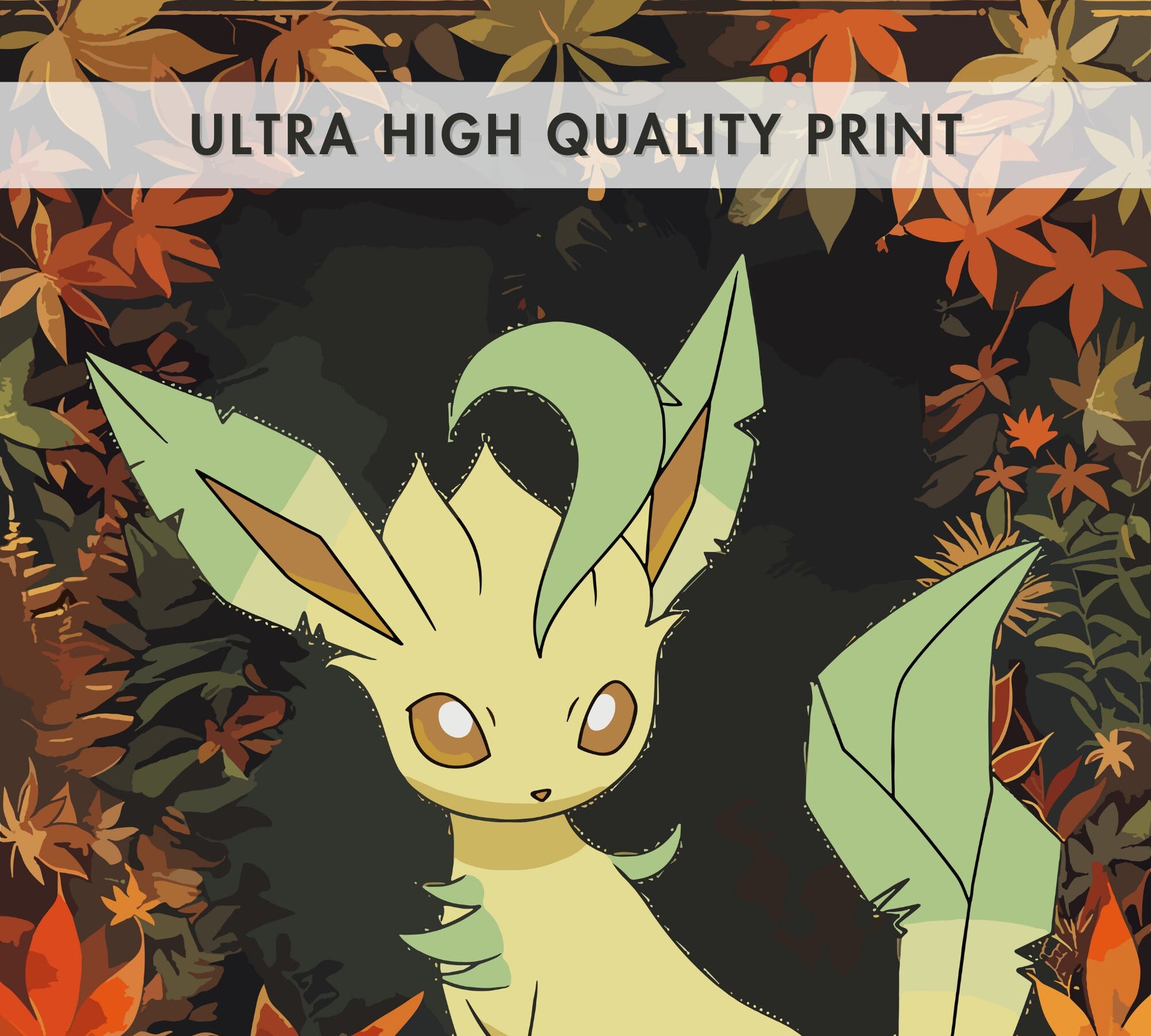 Leafeon Poster: Japanese Tapestry Style Pokemon Anime Poster