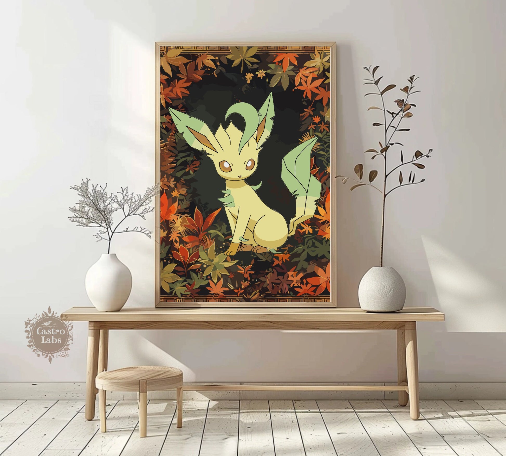 Leafeon Poster: Japanese Tapestry Style Pokemon Anime Poster