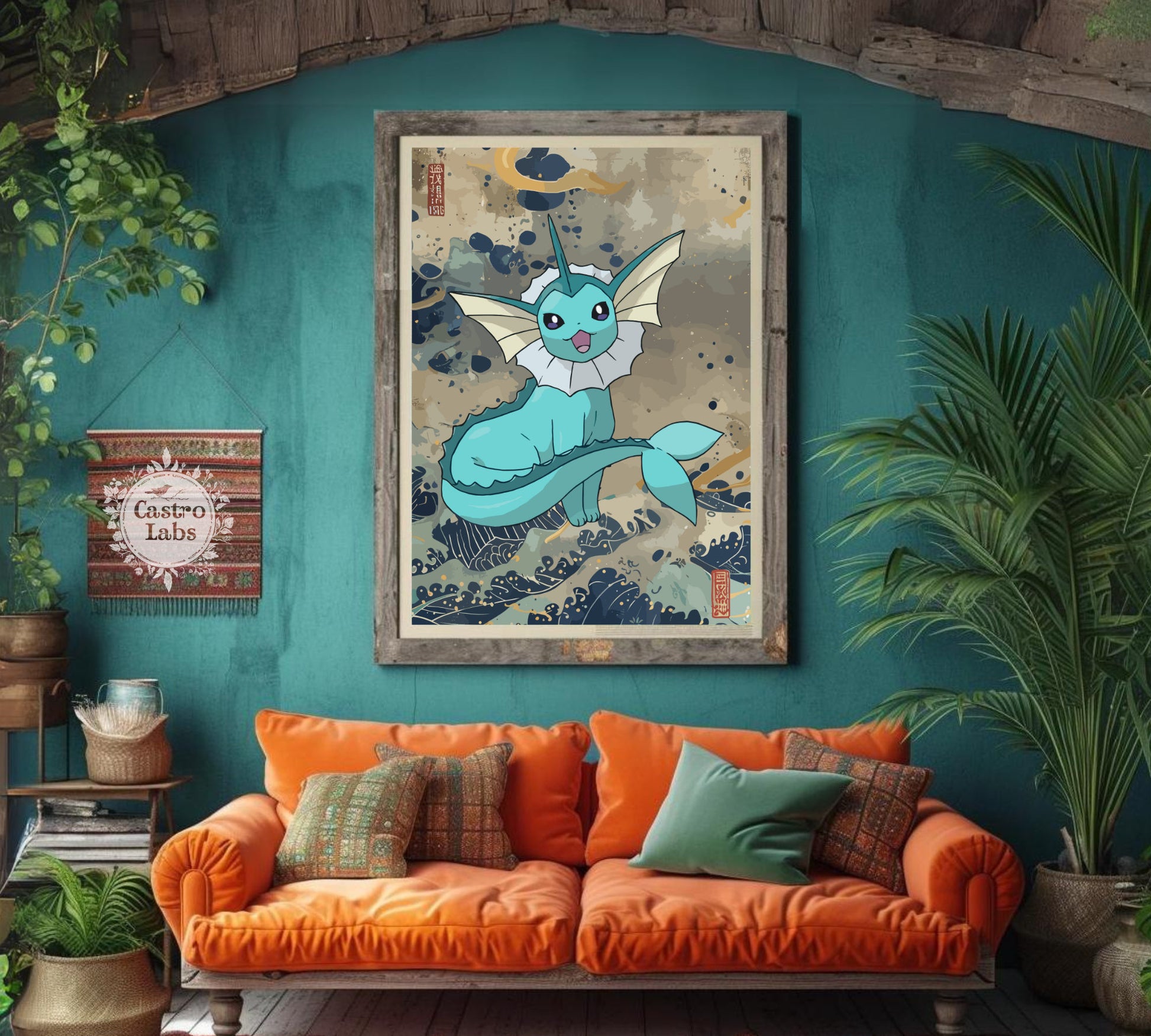 Vaporeon Poster: Japanese Tapestry Style Pokemon Anime Poster