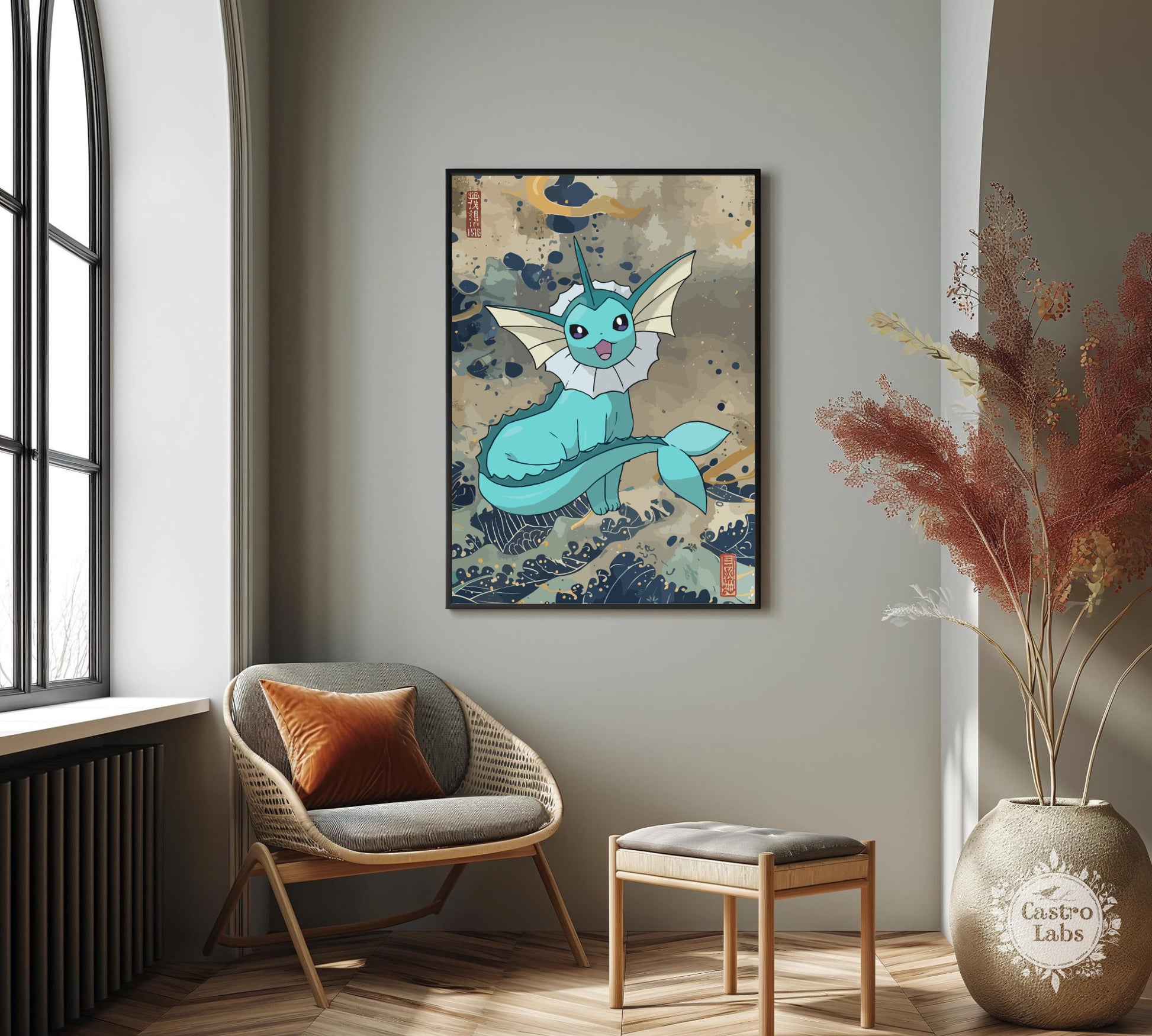 Vaporeon Poster: Japanese Tapestry Style Pokemon Anime Poster