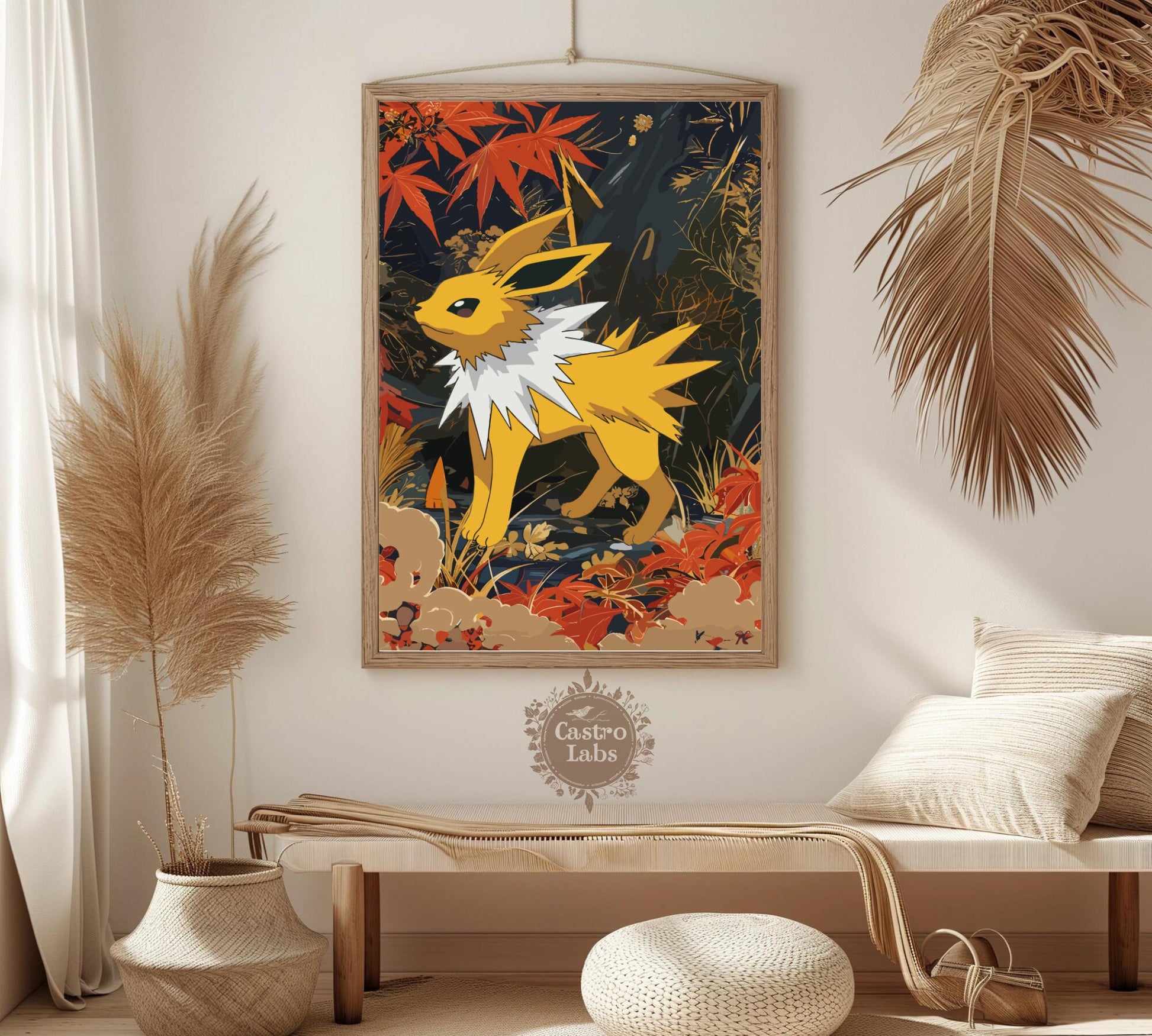 Jolteon Poster: Japanese Tapestry Style Pokemon Anime Poster