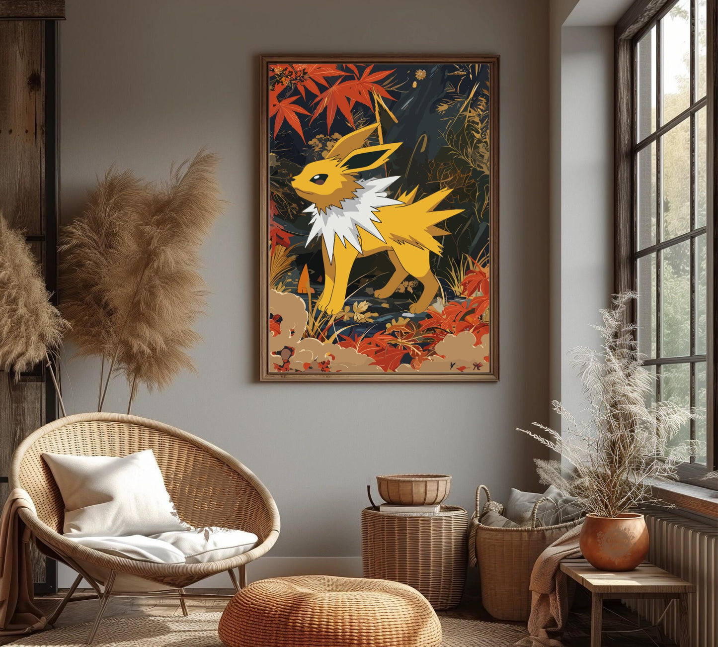 Jolteon Poster: Japanese Tapestry Style Pokemon Anime Poster