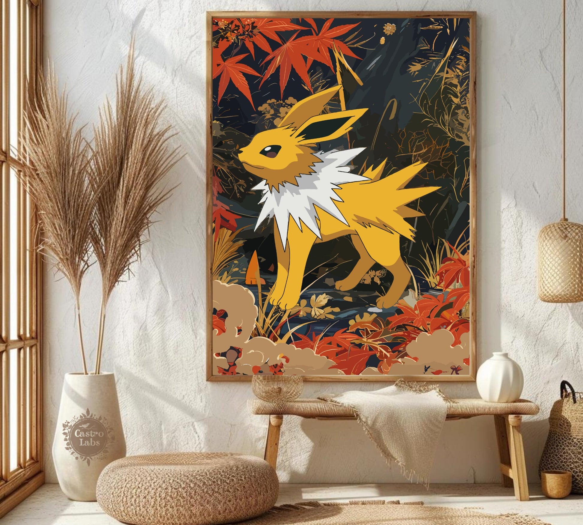 Jolteon Poster: Japanese Tapestry Style Pokemon Anime Poster