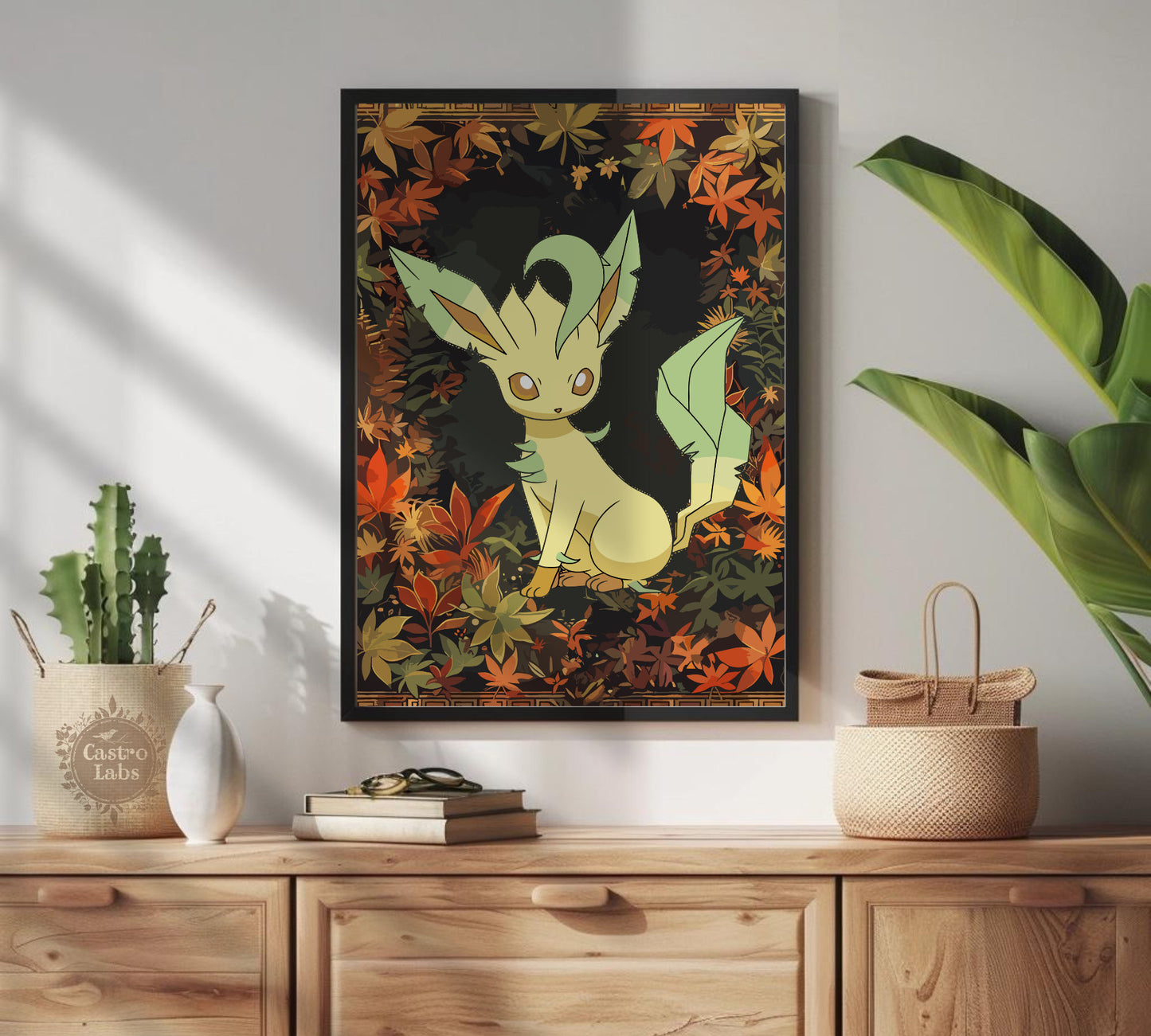 Leafeon Poster: Japanese Tapestry Style Pokemon Anime Poster