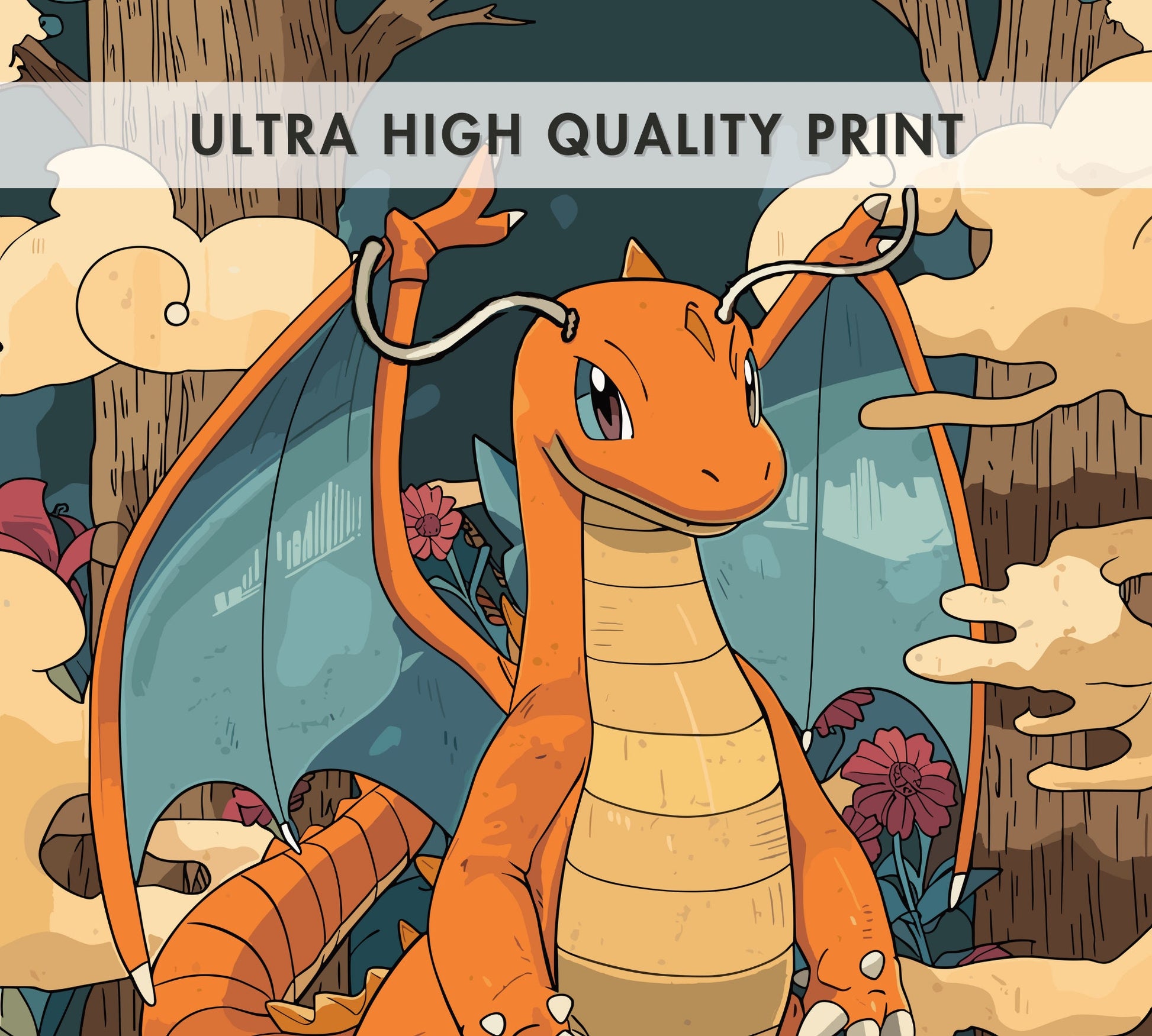 Dragonite Poster: Japanese Tapestry Style Pokemon Anime Poster