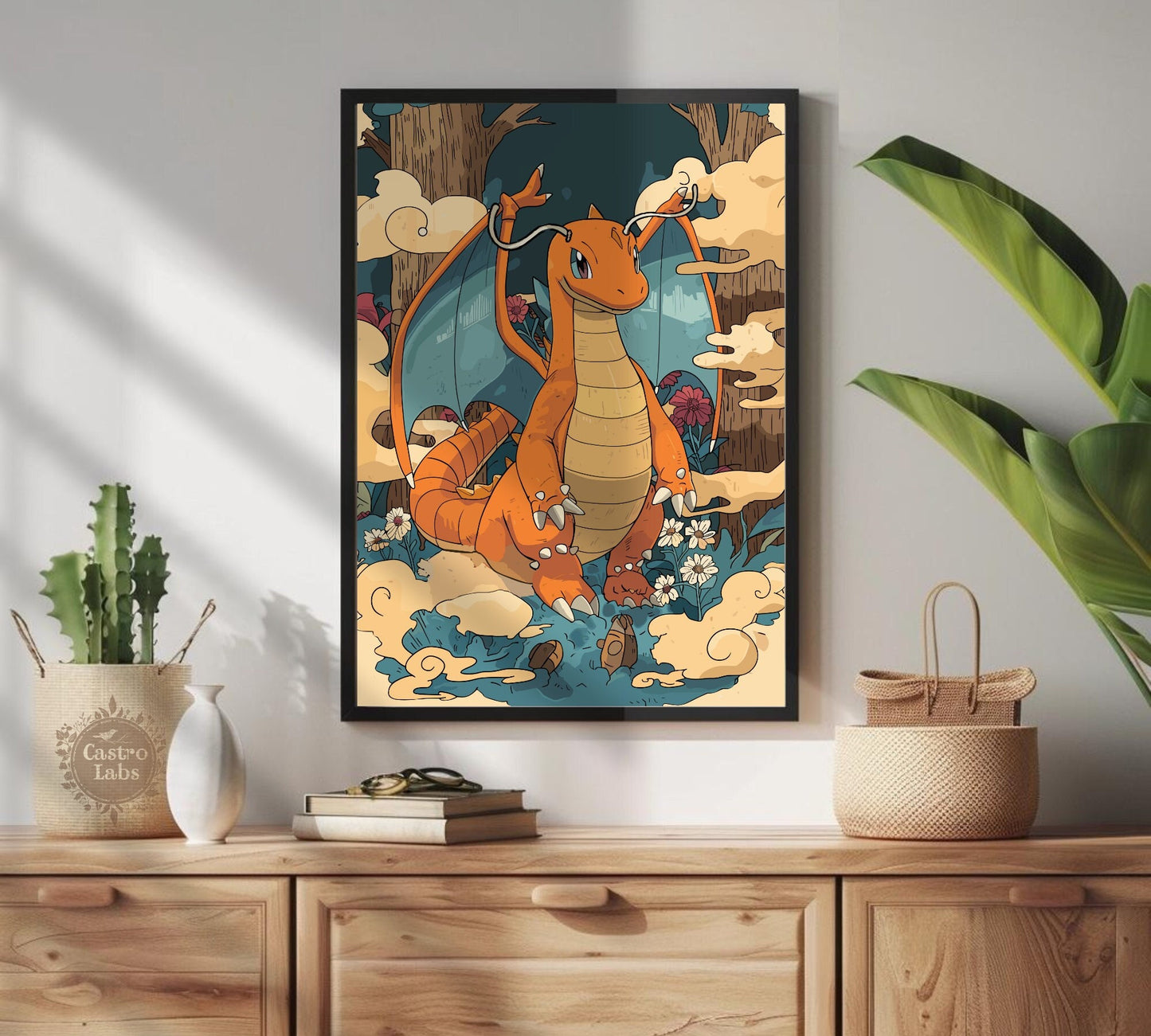 Dragonite Poster: Japanese Tapestry Style Pokemon Anime Poster