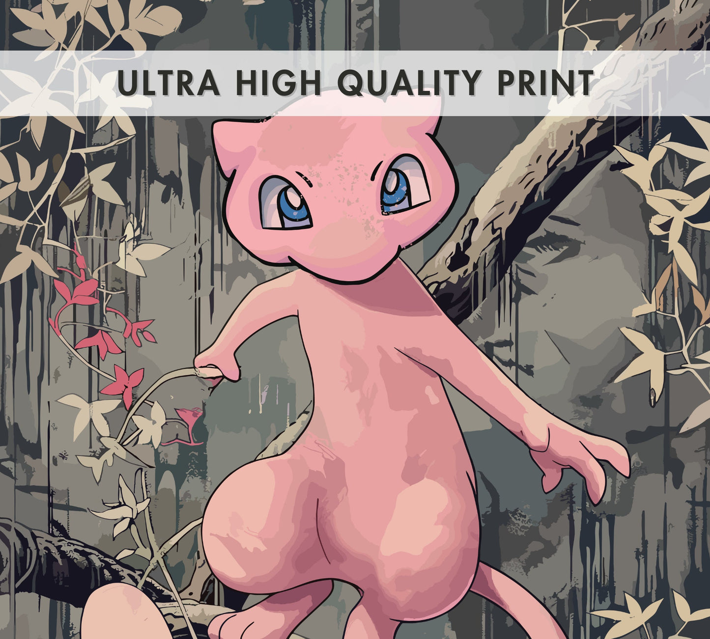 Mew Poster: Japanese Tapestry Style Pokemon Anime Poster